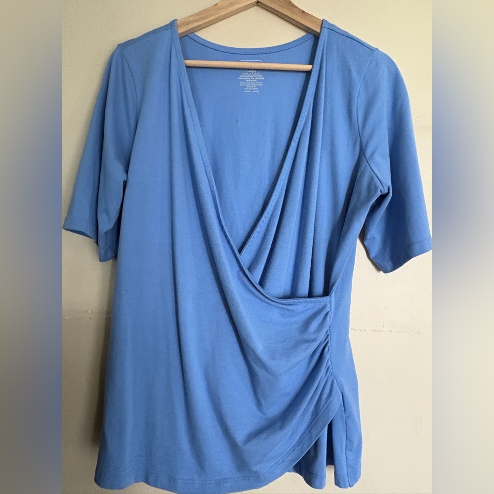 LL Bean faux wrap knit top. 3/4 sleeves. Size L